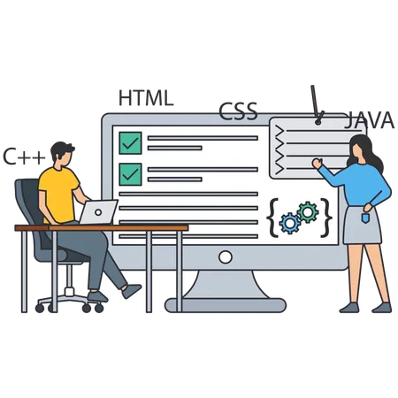 Programmer team working on software development  Illustration