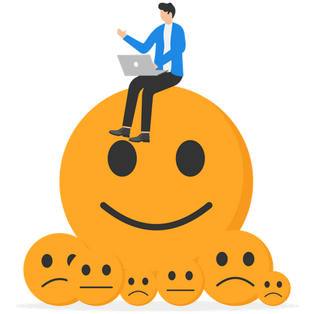 Programmer with laptop on smiley  Illustration