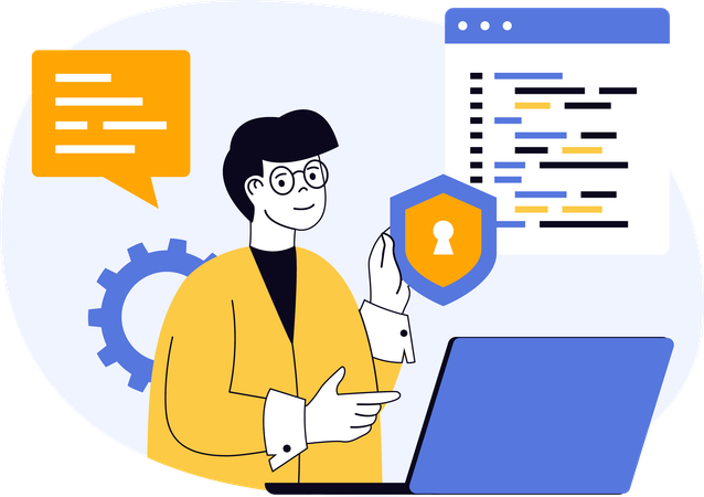 Programmer working on code security  Illustration