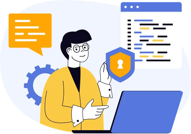 Programmer working on code security  Illustration