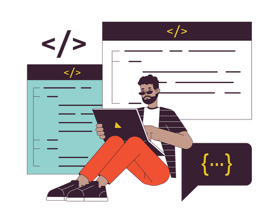 Programmer working on laptop  Illustration
