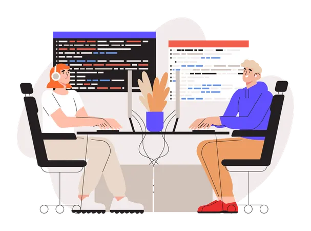 Programmer Working On Web Development On Computer Concept Of Script Coding And Programming In Python Javascript PHP HTML CSS Mobile App And Computer Software Developing Courses Banner Illustration