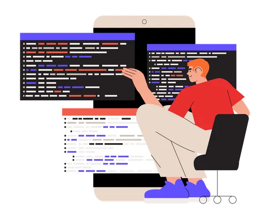 Programmer working on web development Illustration