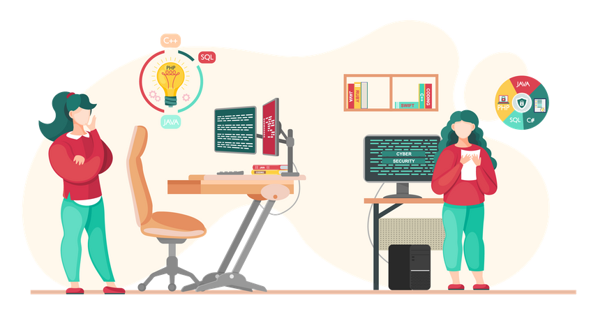 Programmer working on web development and cyber security  Illustration