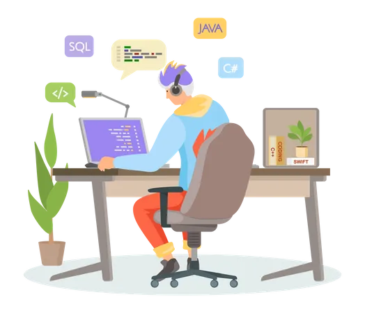 Programmer working on web development  Illustration