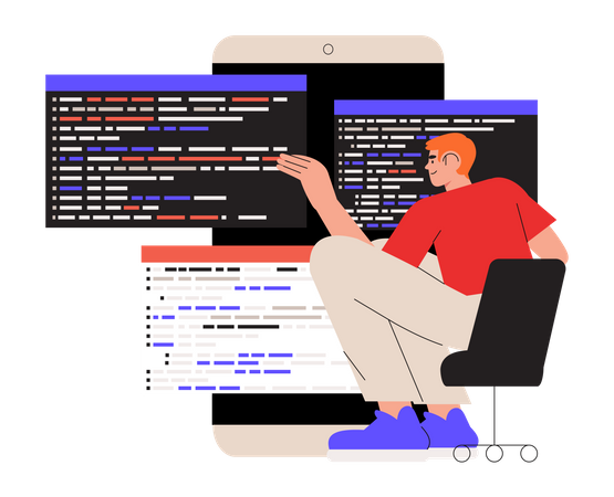 Programmer working on web development  Illustration