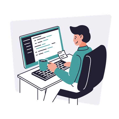 Programmer works on Late Night Code  Illustration