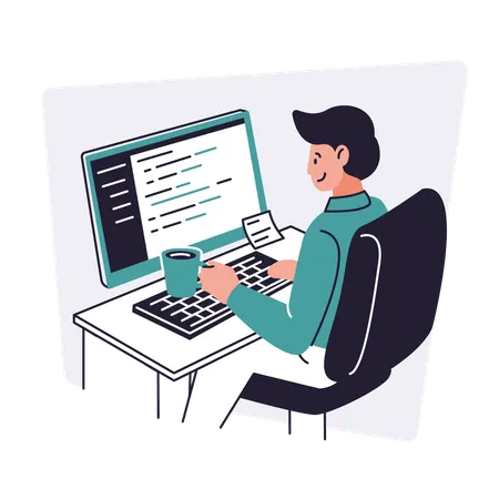 Programmer works on Late Night Code  Illustration