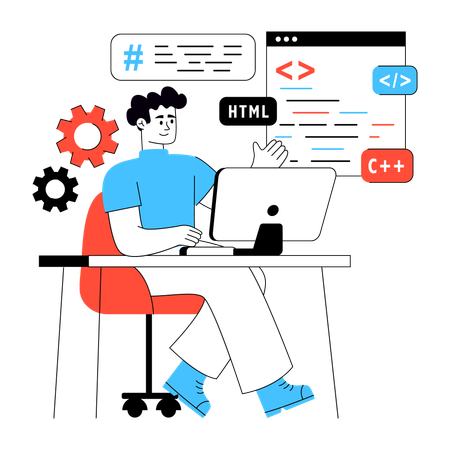 Programmer works on programming lines  Illustration