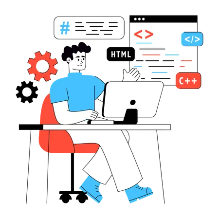 Programmer works on programming lines  Illustration