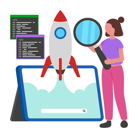 Programmer works on  SEO  Illustration