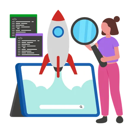 Programmer works on  SEO  Illustration