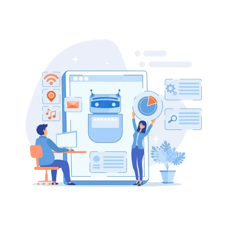 Programmers and chatbot processing natural language  Illustration