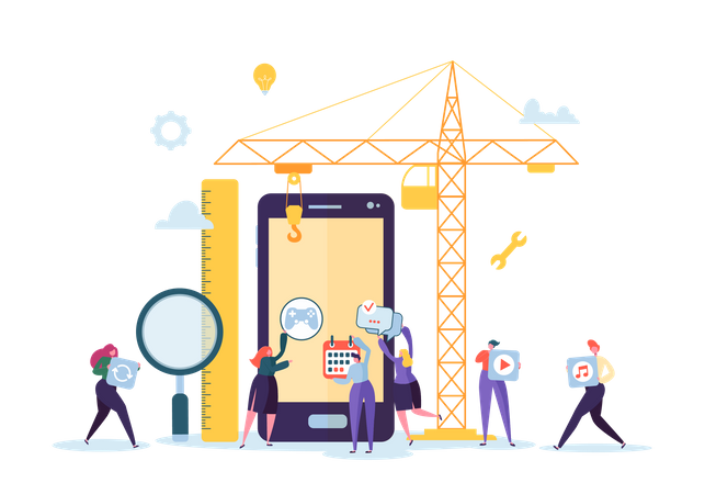 Programmers Building Mobile Application  Illustration