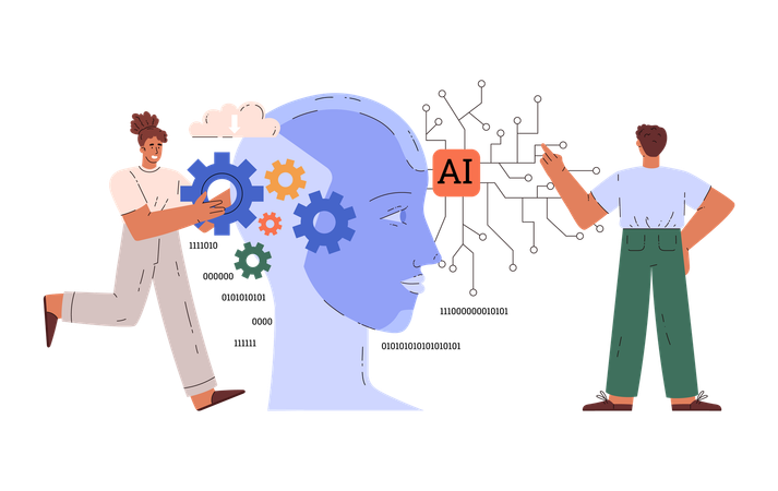 Programmers developing AI mind  Illustration