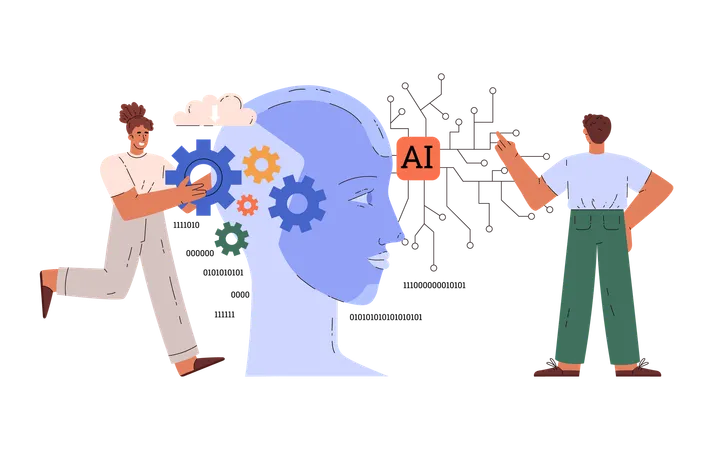Programmers developing AI mind  Illustration