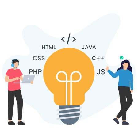 Programmers developing innovative software solutions using various programming languages  Illustration