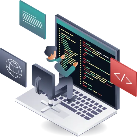 Webアプリケーションを開発するプログラマー  イラスト