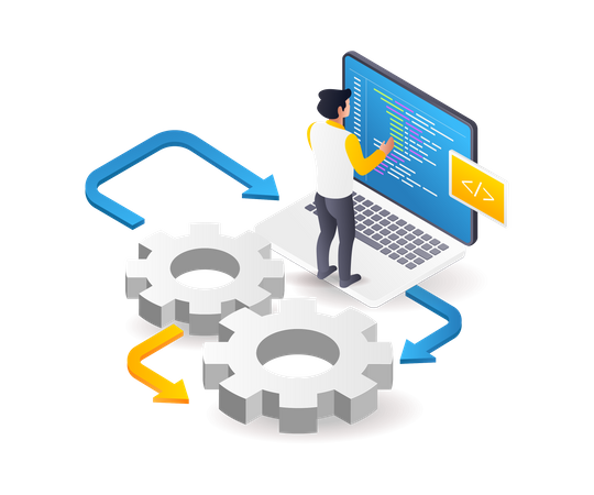 Programmers perform system operations on technological data  Illustration