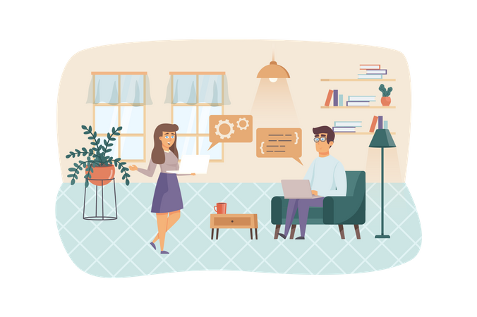 Programmers team testing software and fixing bugs in program code  Illustration