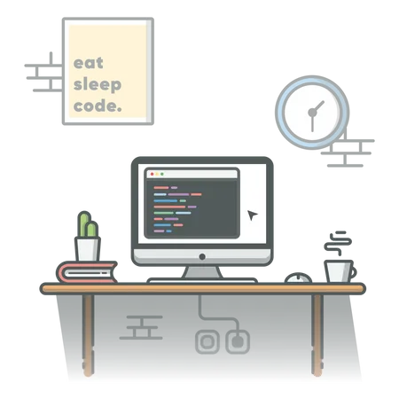 Programmers work desk  Illustration