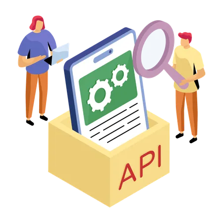 Programmers work on API management  Illustration