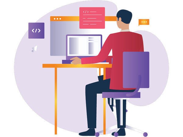 Programmeur masculin travaillant sur un ordinateur portable  Illustration