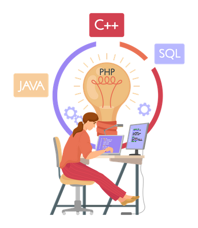 Programmeur travaillant sur le développement Web  Illustration