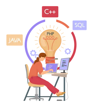 Programmeur travaillant sur le développement Web  Illustration