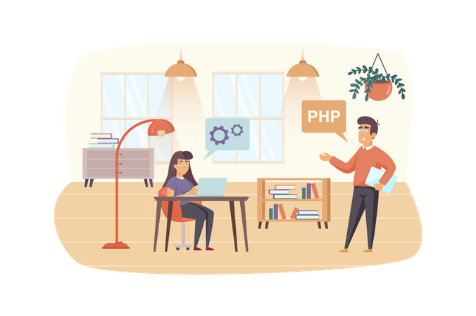 Programmeurs corrigeant des bugs dans le code du programme, brainstorming au bureau  Illustration
