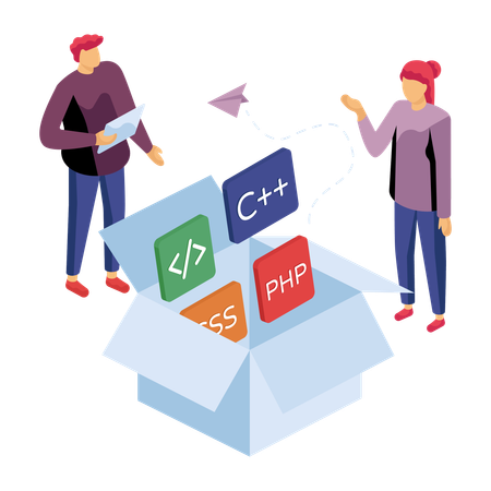 Programmierer arbeiten an Codezeilen  Illustration