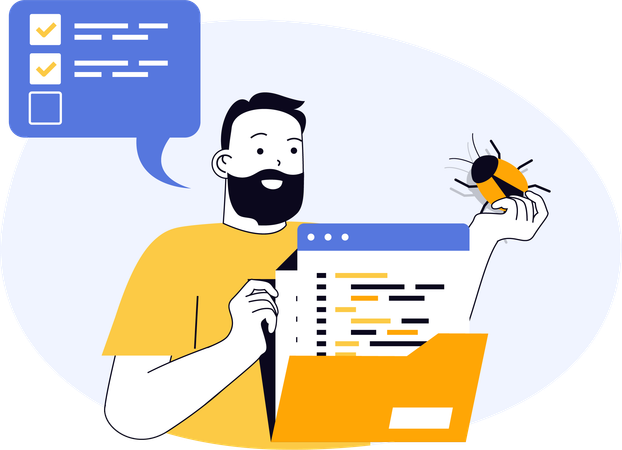 Programmierer behebt Fehler aus Software  Illustration