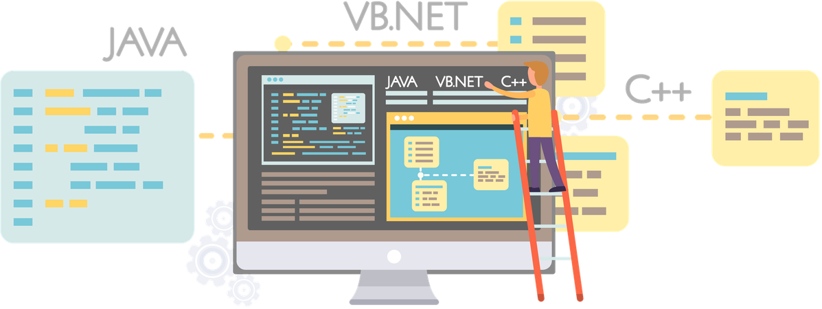Programmierer, der an der Webentwicklung auf Computern arbeitet  Illustration