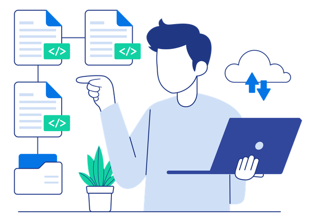 Programmierer, der Codedateien verwaltet  Illustration