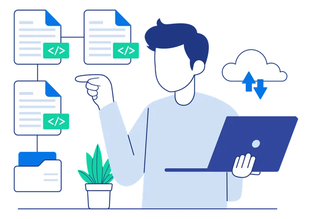 Programmierer, der Codedateien verwaltet  Illustration