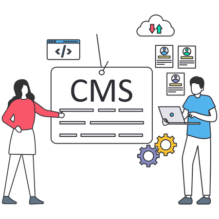 Programmierer, die Content-Management-Systeme verwalten  Illustration