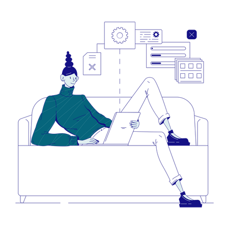 Programmierer sitzt mit Laptop auf der Couch  Illustration