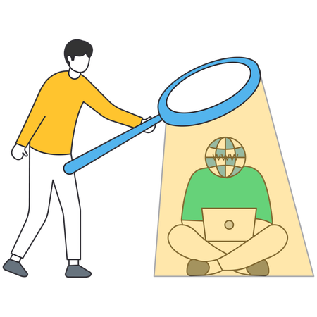 Programmierer suchen mit einer Lupe nach Fehlern im Website-Code  Illustration