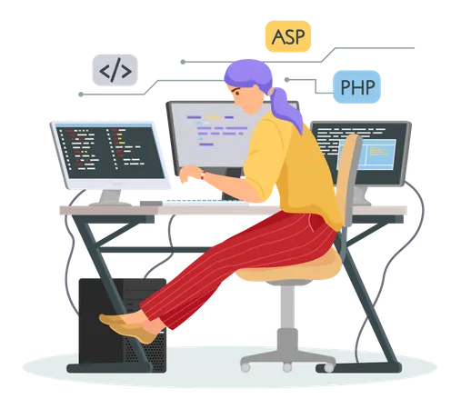 Programmiererin arbeitet am Computer  Illustration