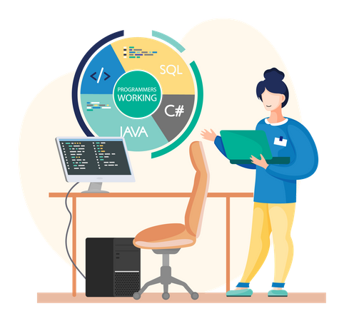 Programmiererin arbeitet an der Entwicklung  Illustration