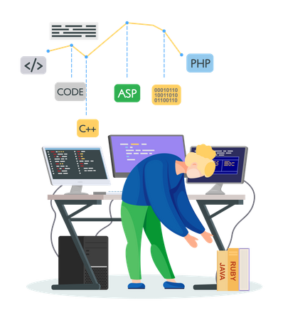 Programmiererin arbeitet an Projekt  Illustration