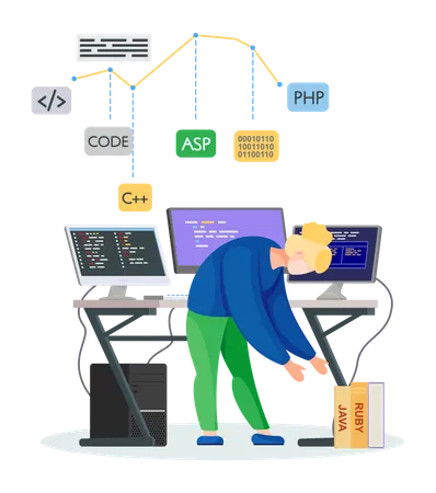 Programmiererin arbeitet an Projekt  Illustration