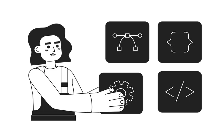 Programmiererin arbeitet an Projekt  Illustration