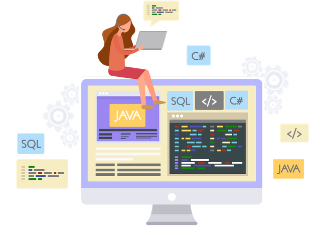 Programmiererin arbeitet an Webseite  Illustration