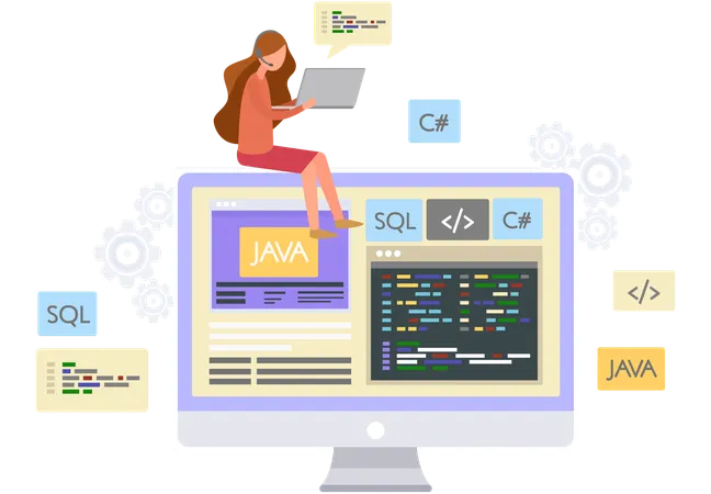 Programmiererin arbeitet an Webseite  Illustration