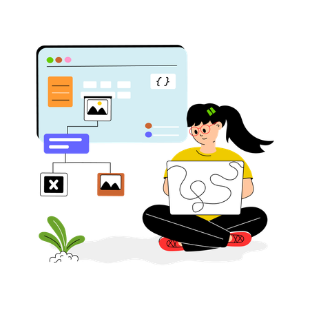 Programmiererin arbeitet an Website  Illustration