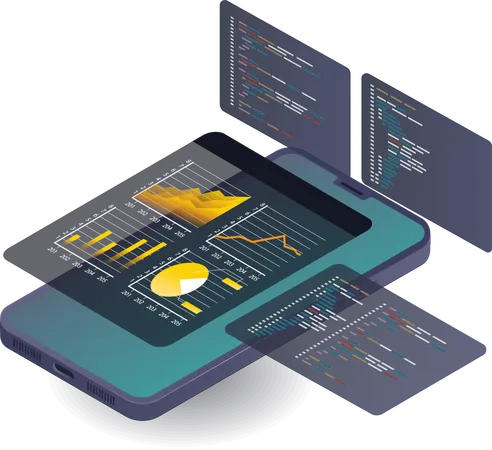 Programmiersprachen-Datenanalyse bei der Entwicklung von Smartphone-Apps  Illustration