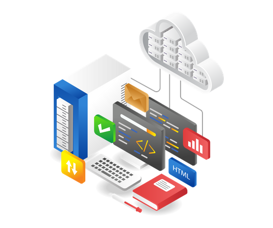 Programmiersprache mit Cloud-Server  Illustration