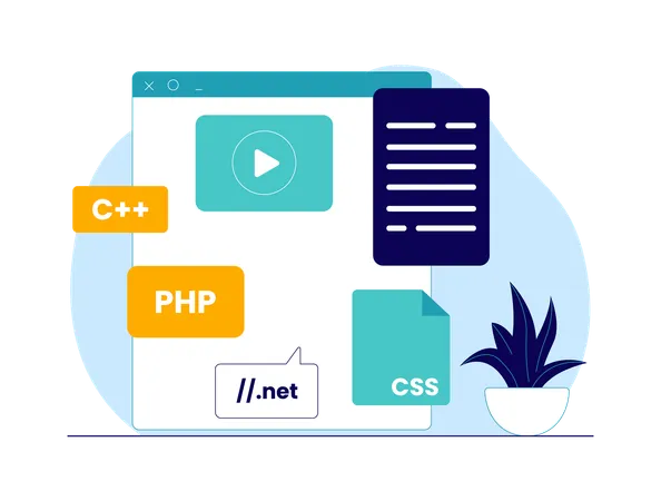 Programming code with video on website  Illustration