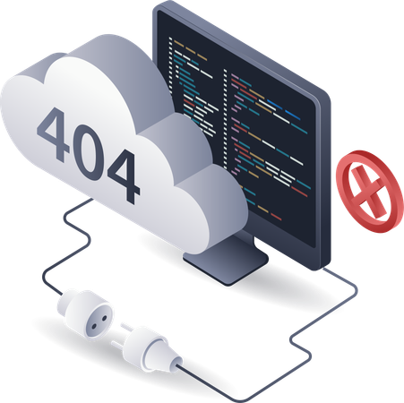 Programming language can warn error code 404 for technology systems  Illustration
